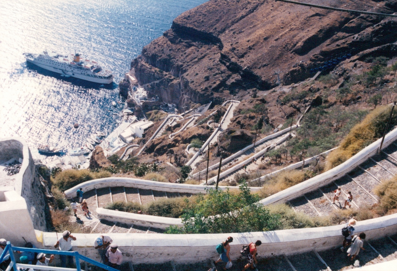 steep hilllside santorini island greece 1995