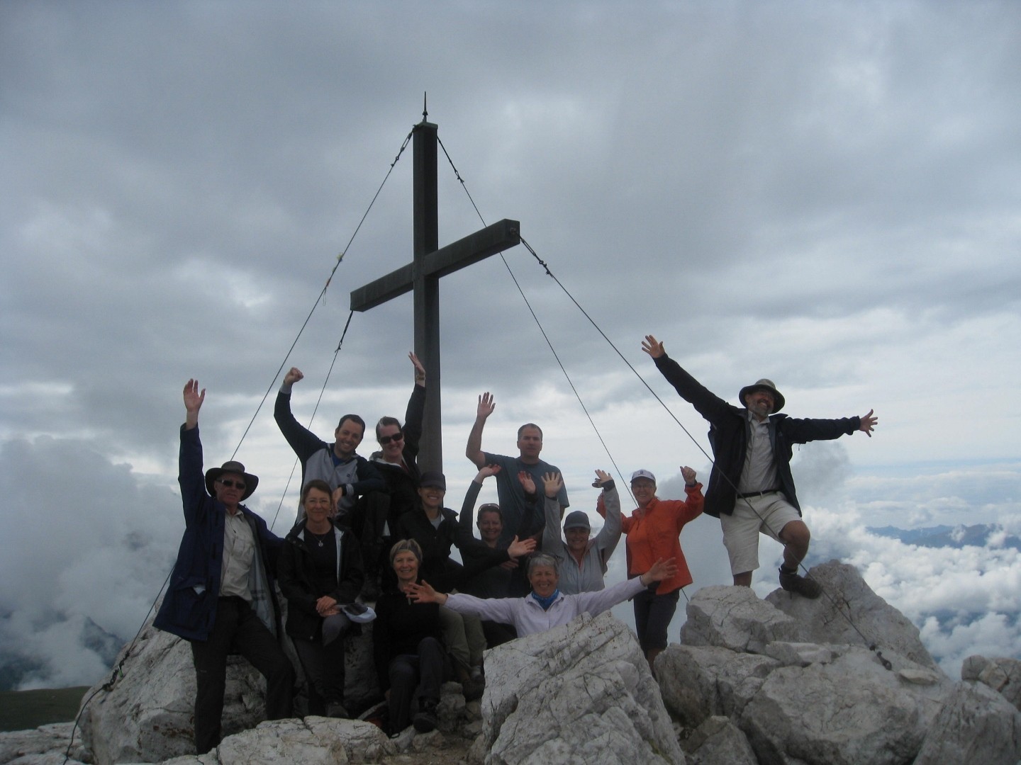 group photo at monte pez cross near the Schlernhaus Hut trekking in dolomites italy aug 2014_20.jpg