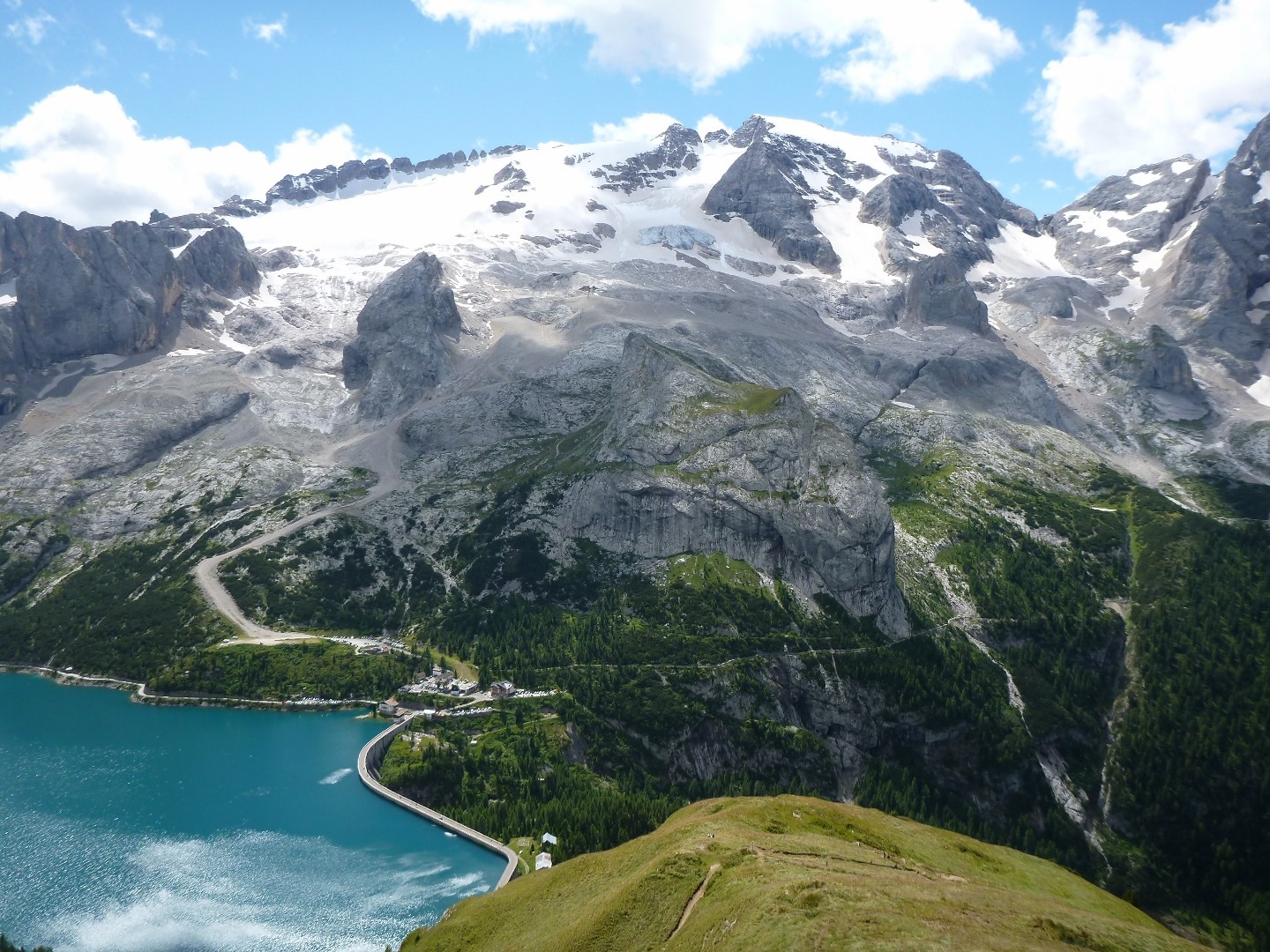 mount marmolada lake fedaia trekking in dolomites italy aug 2014