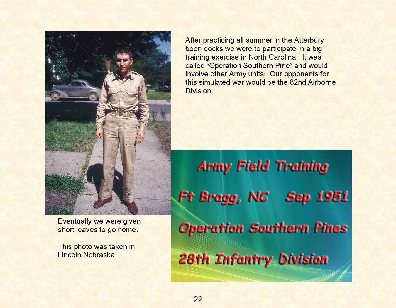 operation southern pine -28th infrantry div - fort bragg n.c. - 1951