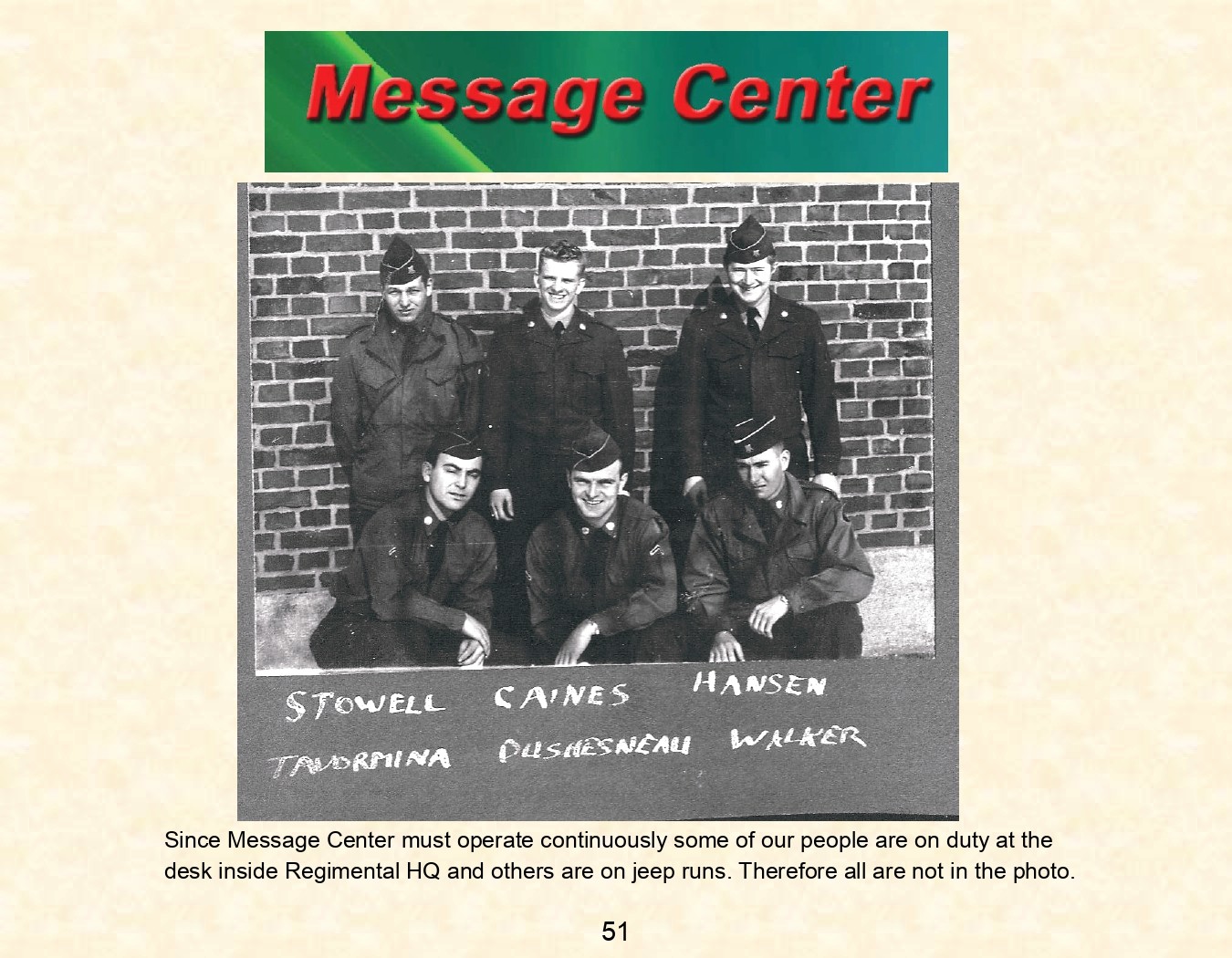 109 infantry regiment message center